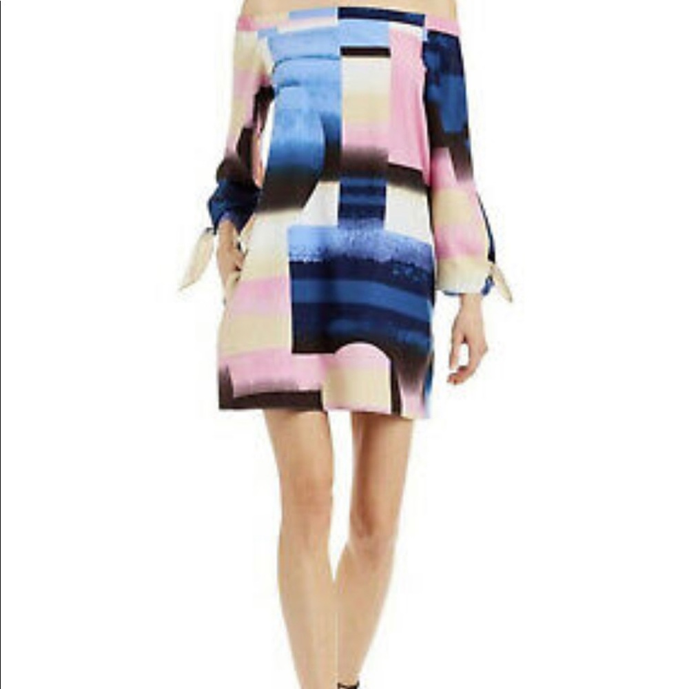 Nicole Miller Tonal Printed Off the Shoulder Dress